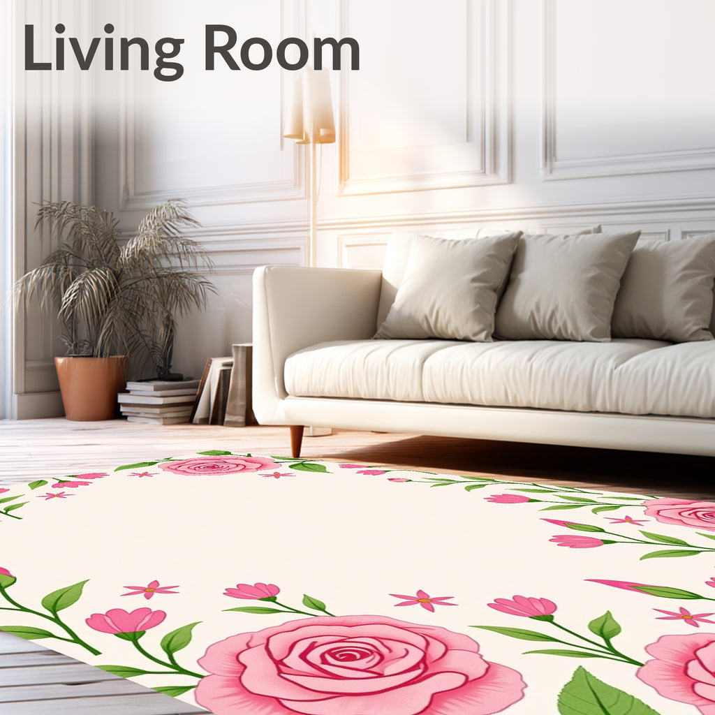 Pink Roses and Buds Border Rug