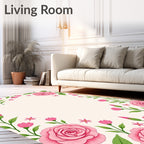 Pink Roses and Buds Border Rug