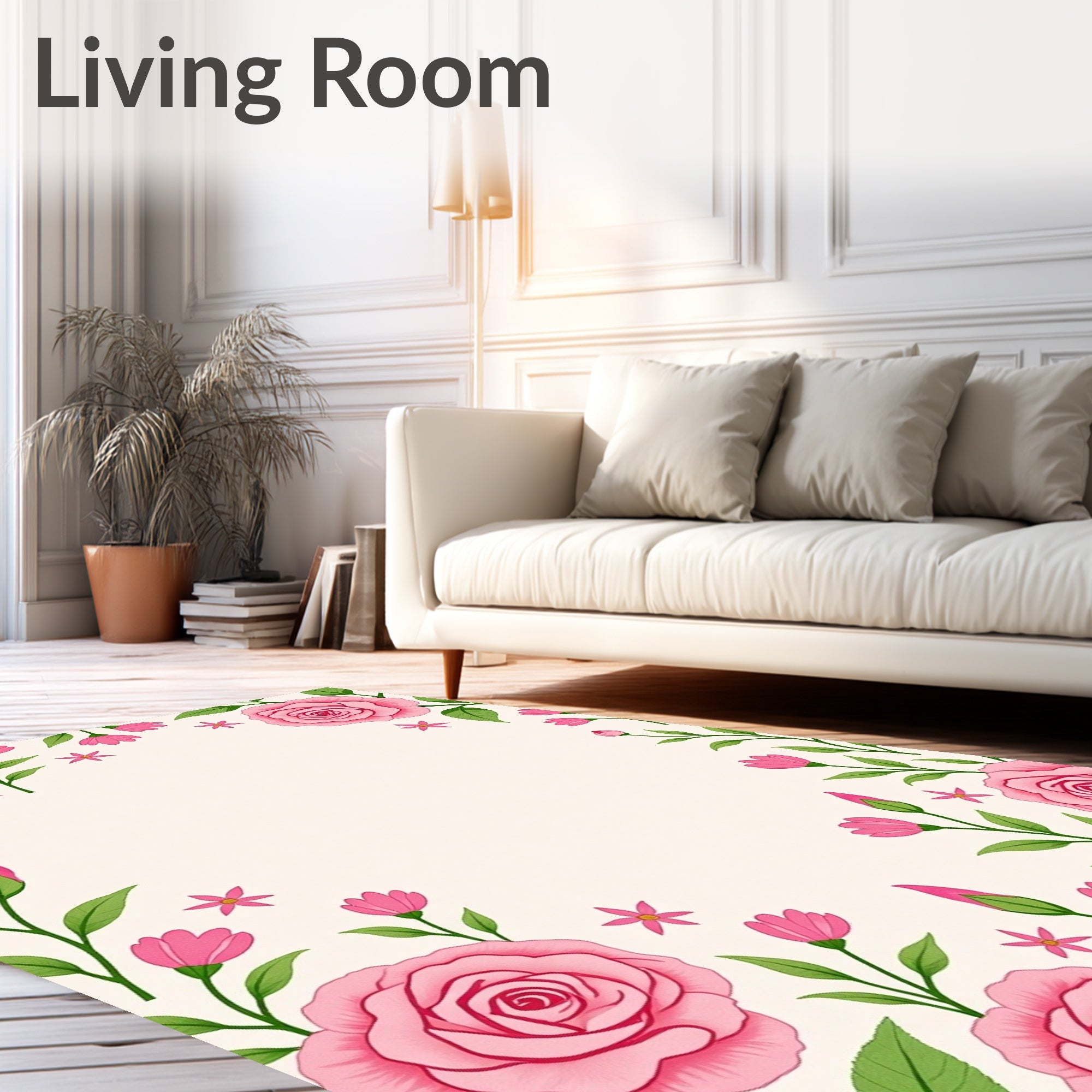 Pink Roses and Buds Border Rug