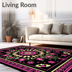 Vibrant Pink Yellow Mandala Flowers Rug