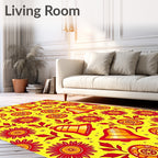 Vibrant Yellow Bells Floral Folk Art Rug