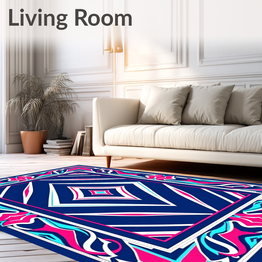 Bold Blue Fuchsia Abstract Diamond Rug