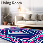 Bold Blue Fuchsia Abstract Diamond Rug