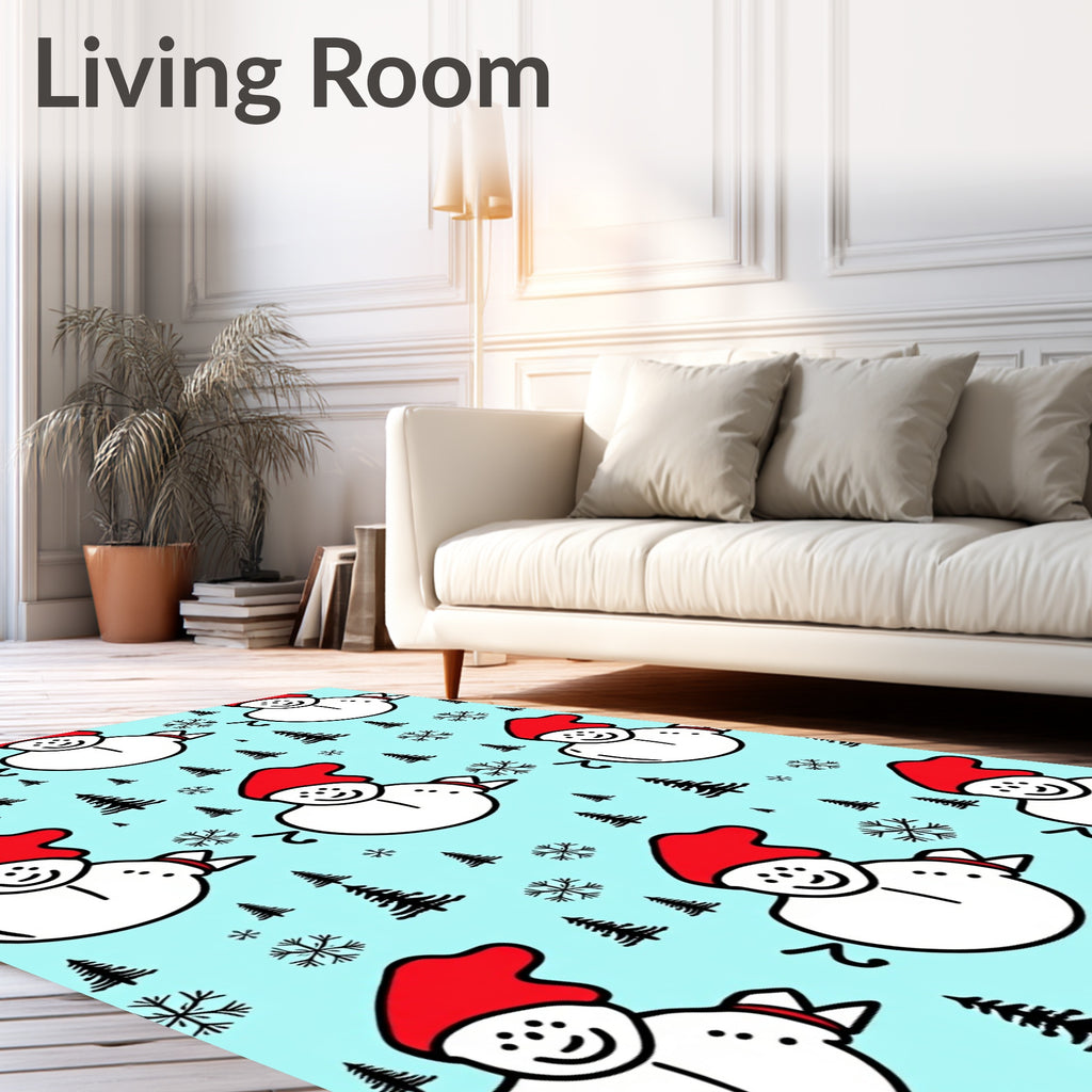 Whimsical Snowman Red Hat Christmas Wonderland Rug