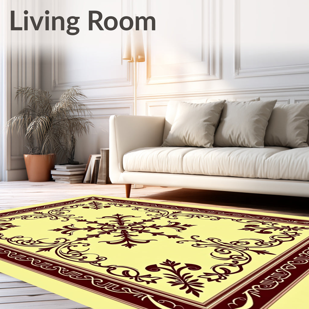 Maroon Swirl Medallion Light Yellow Rug