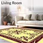 Maroon Swirl Medallion Light Yellow Rug