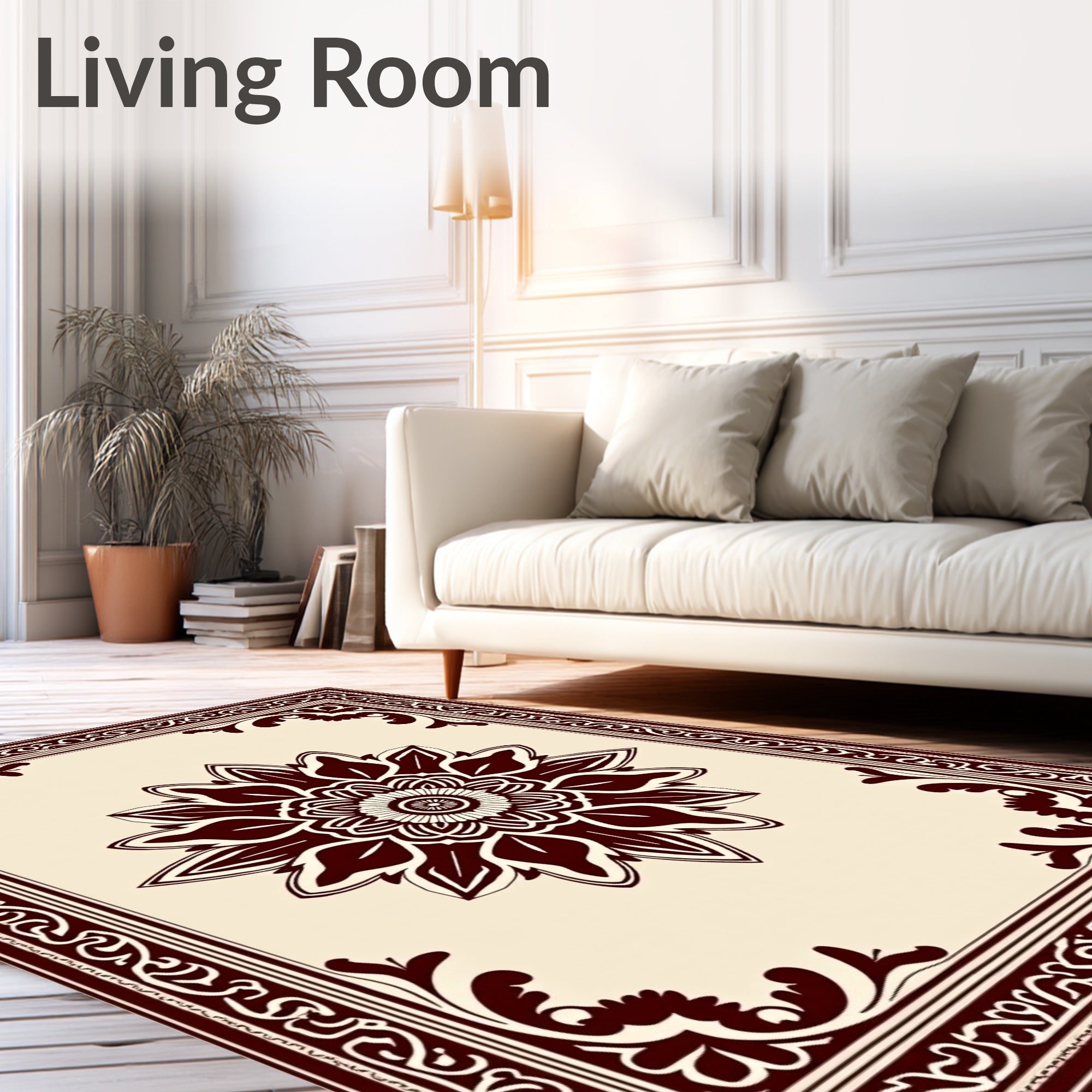 Rich Burgundy Floral Medallion Border Rug