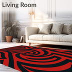Crimson Black Swirled Abstract Rug