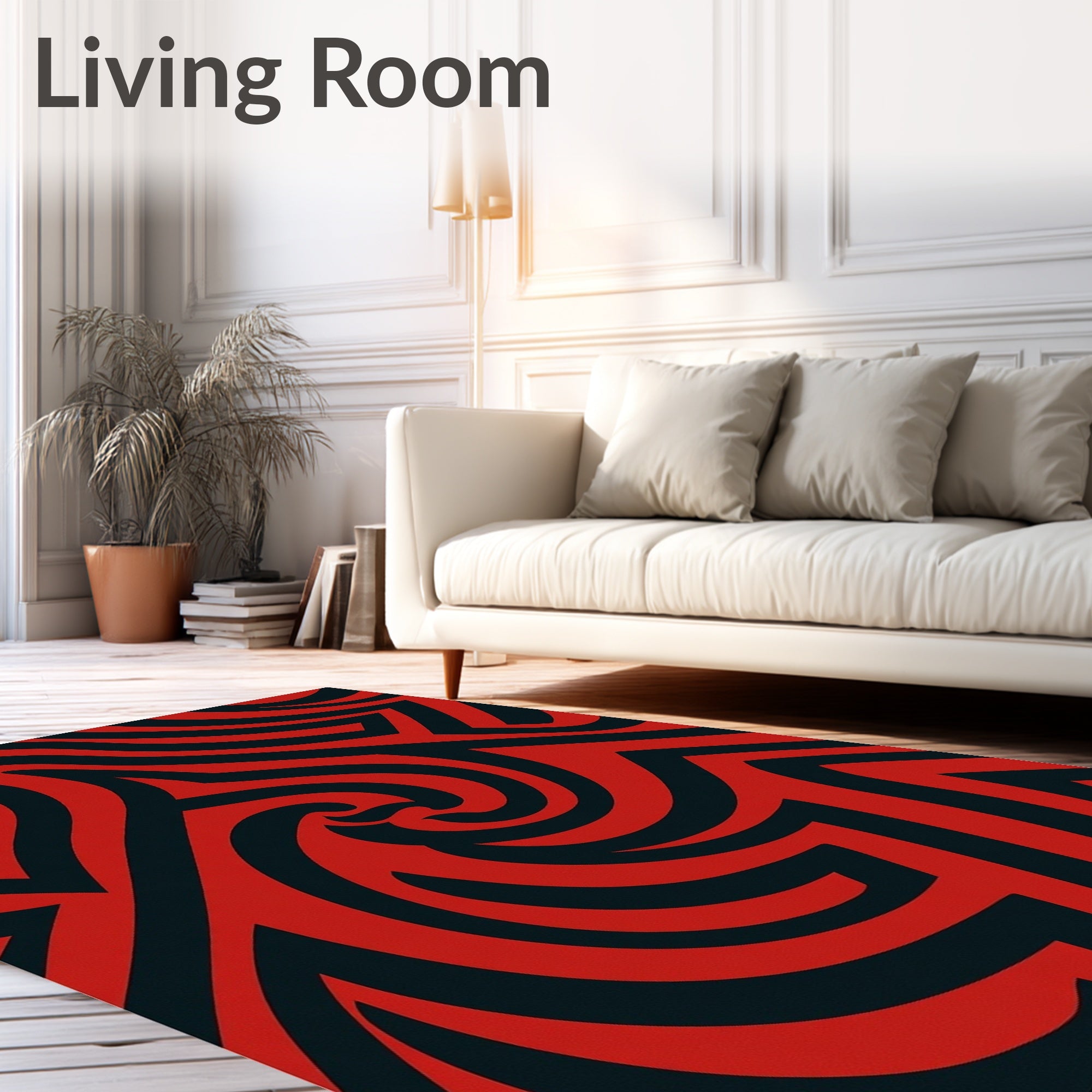 Crimson Black Swirled Abstract Rug