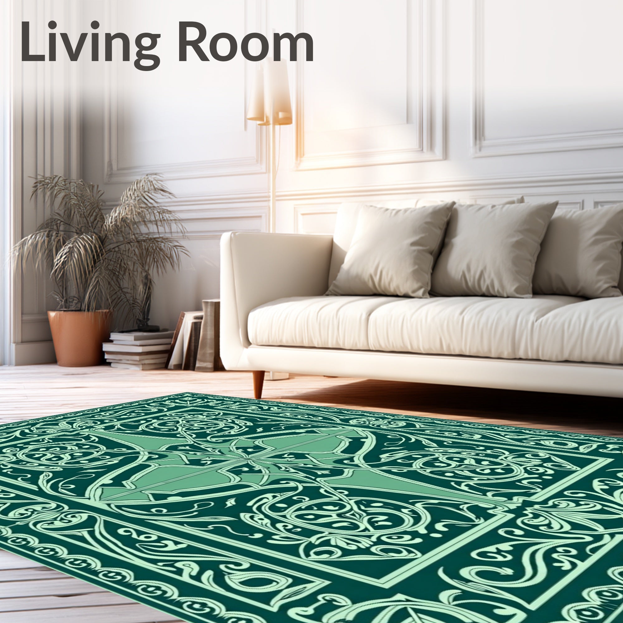 Emerald Green Art Nouveau Floral Rug