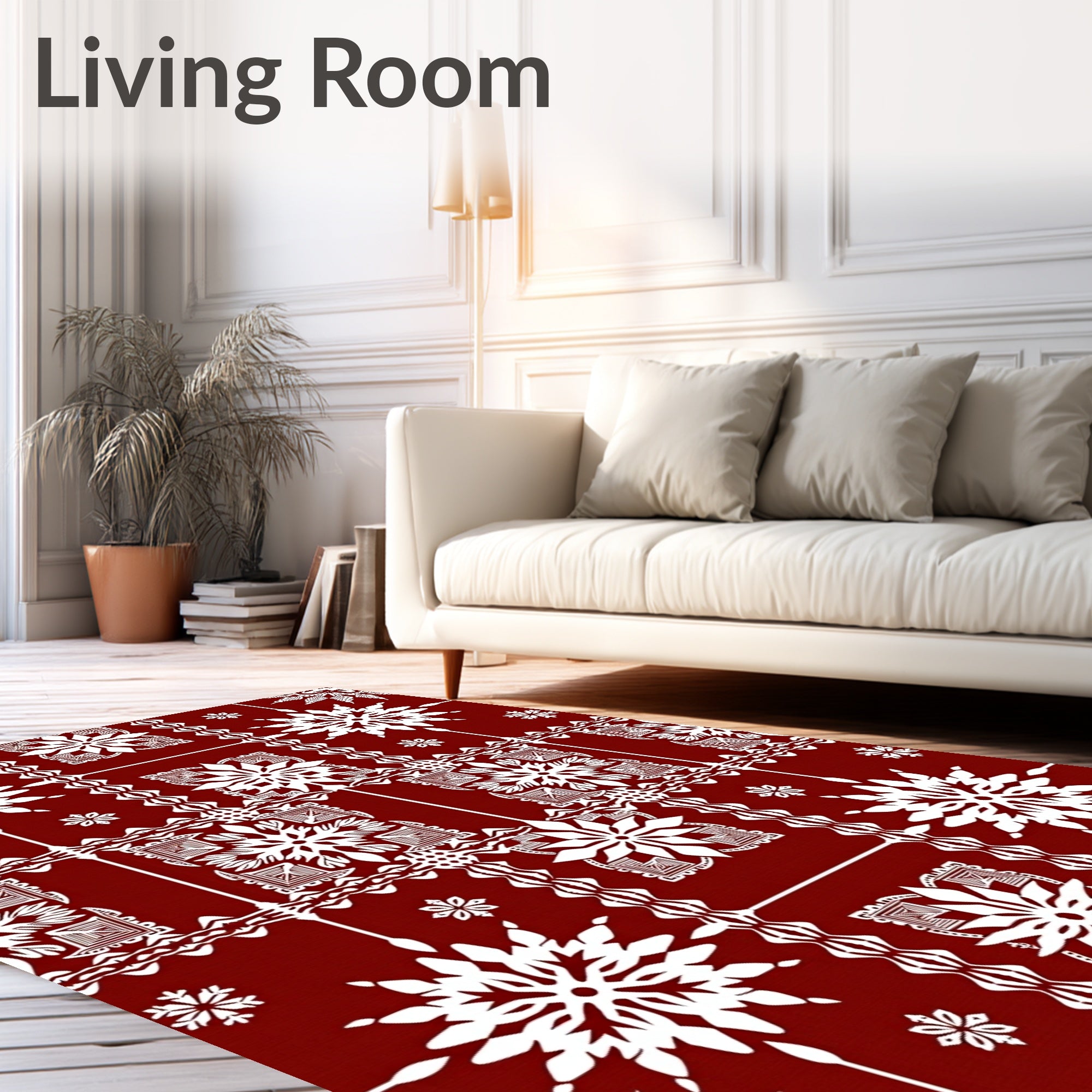 Deep Red Snowflake Floral Lattice Rug