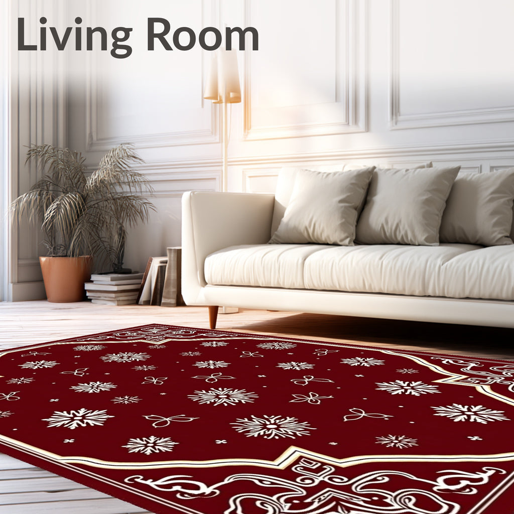 Deep Red Snowflake Winter Wonderland Rug