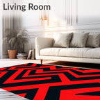 Bold Red Black Geometric Maze Rug