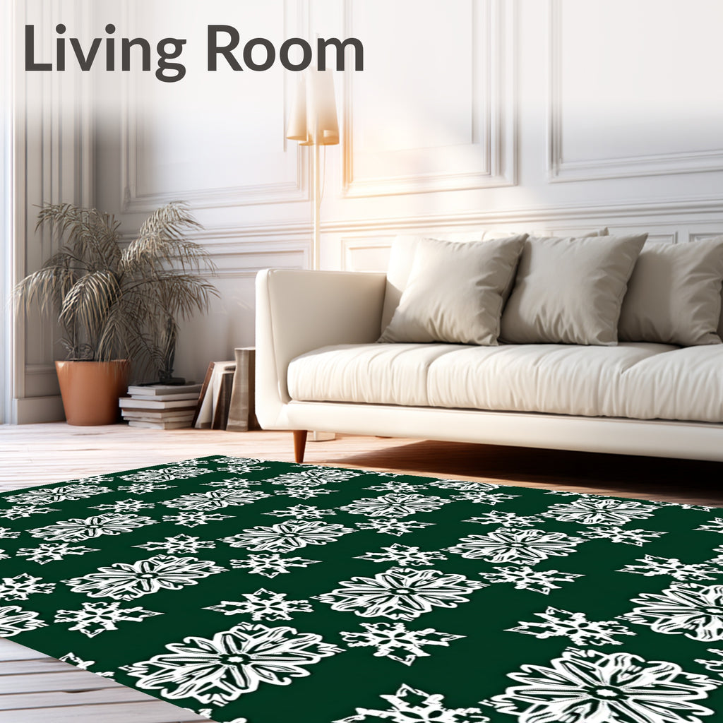 Emerald White Floral Snowflake Medallion Rug