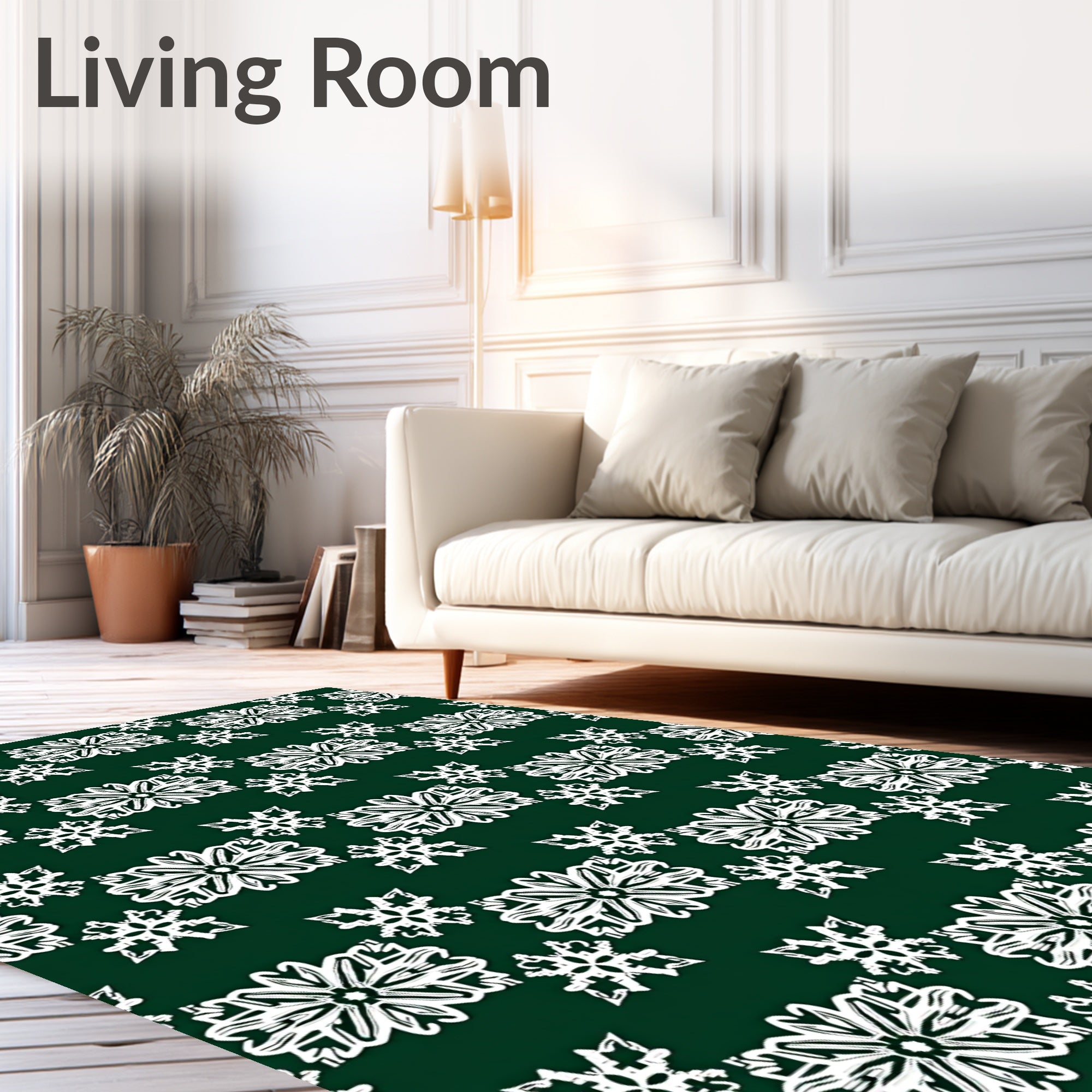 Emerald White Floral Snowflake Medallion Rug