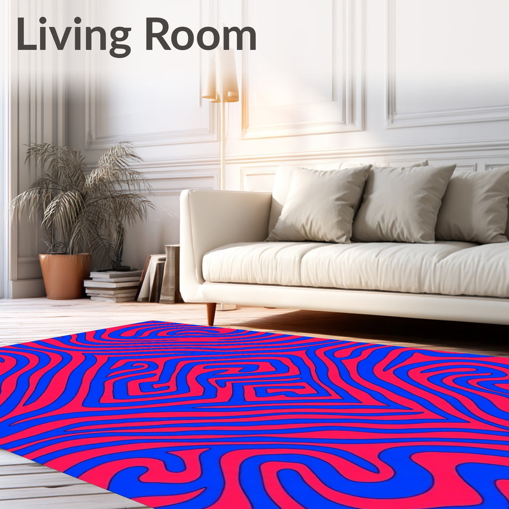 Crimson Blue Swirl Abstract Rug