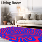 Crimson Blue Swirl Abstract Rug