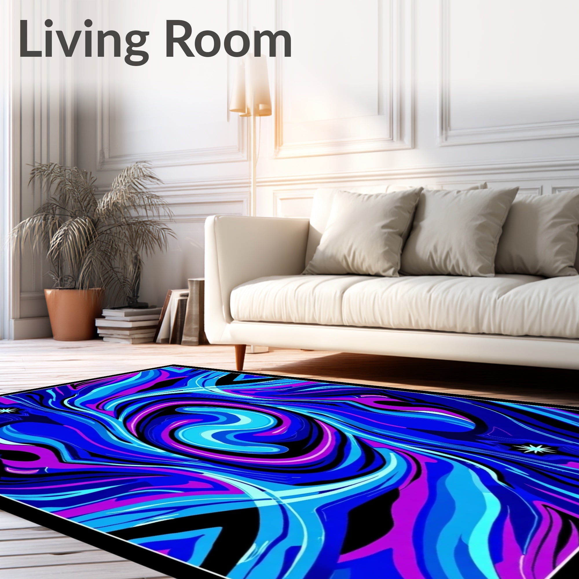 Electric Blue Pink Swirl Abstract Rug