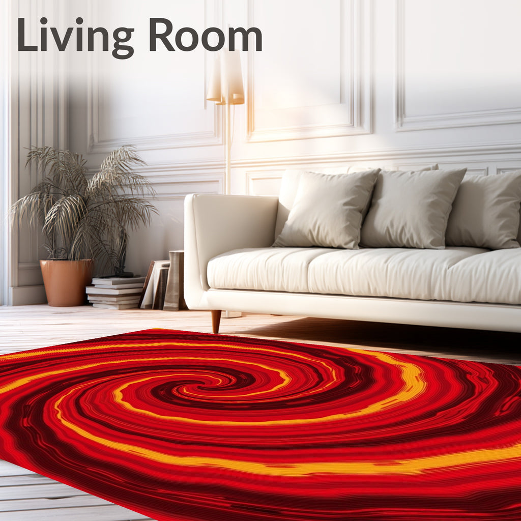 Fiery Red Swirling Spiral Rug