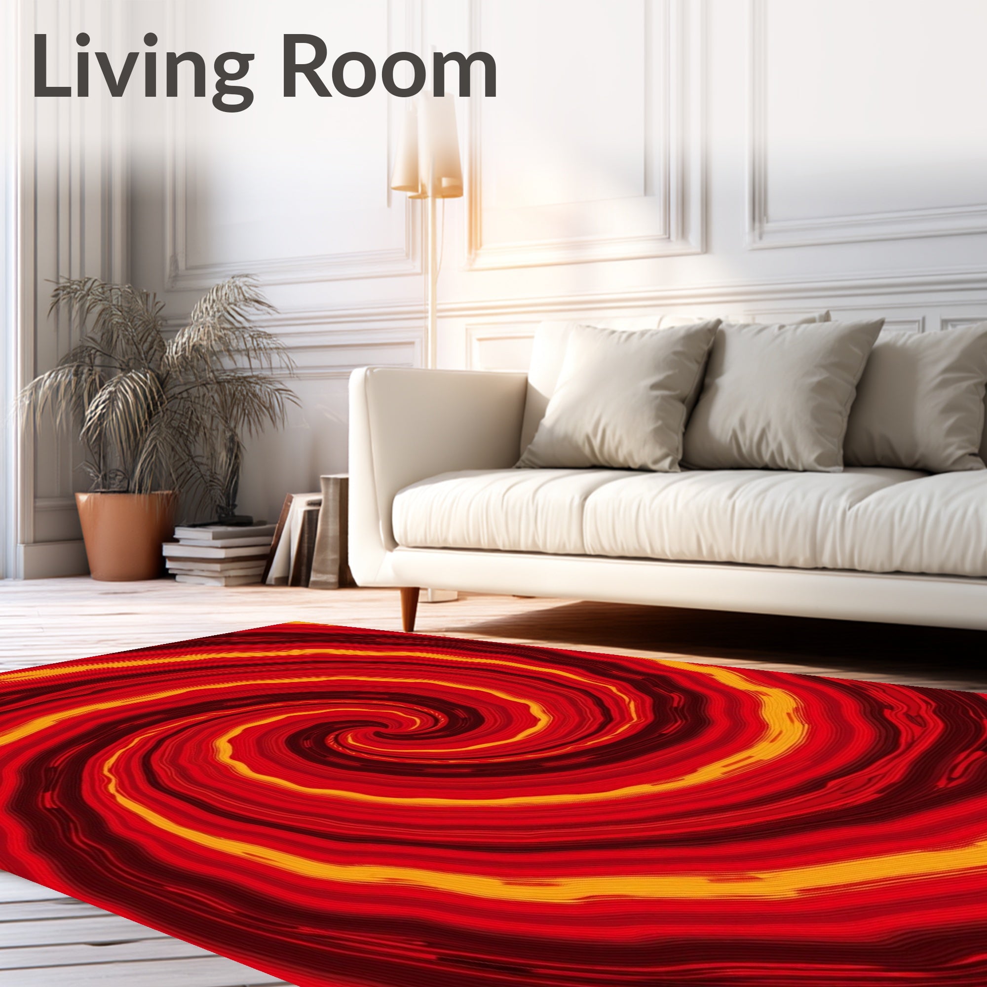 Fiery Red Swirling Spiral Rug