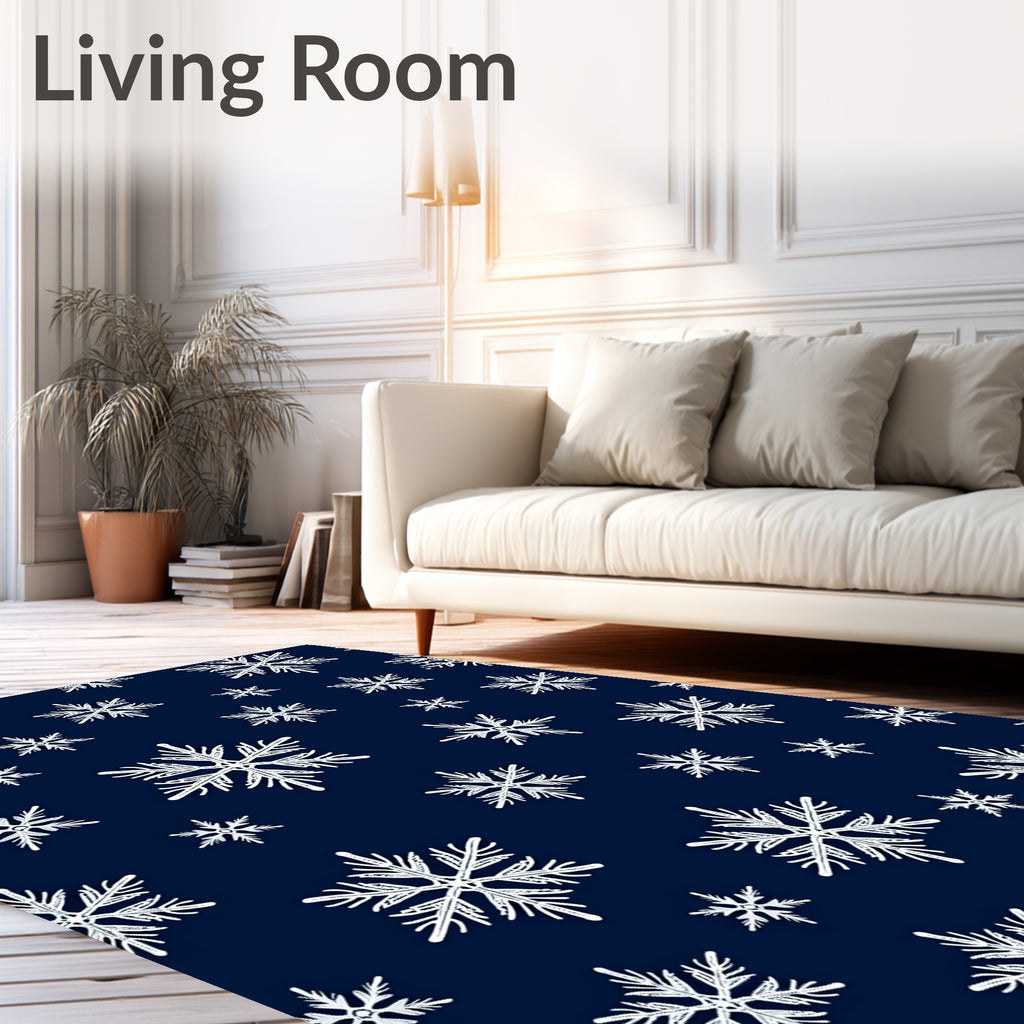 Winter Snowflakes Navy Blue Rug