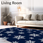 Winter Snowflakes Navy Blue Rug