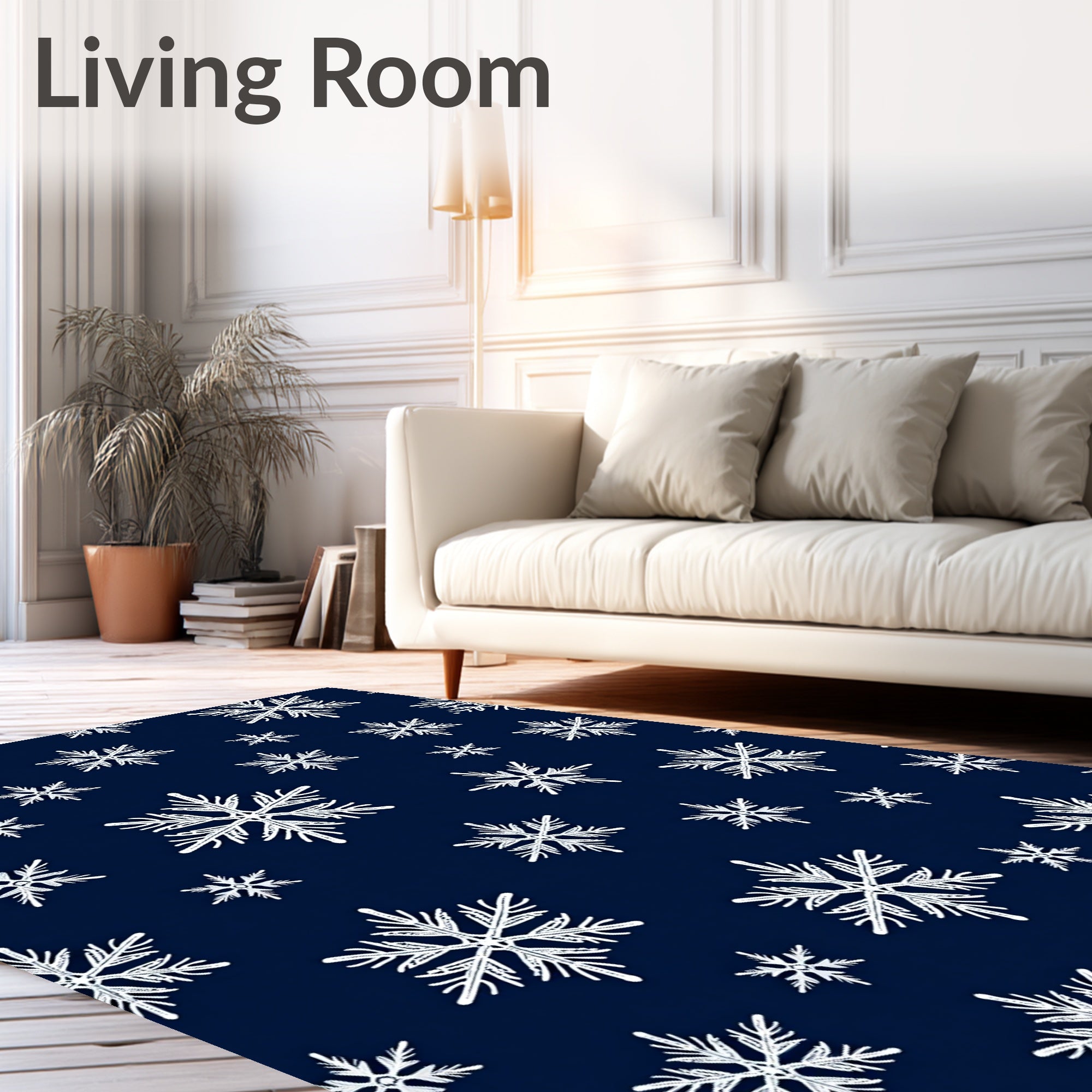 Winter Snowflakes Navy Blue Rug