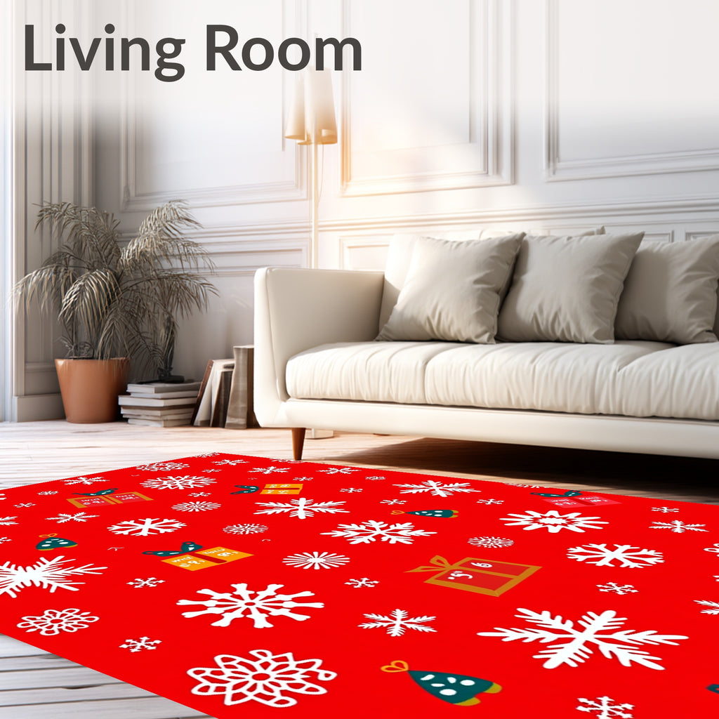 Red White Snowflake Gift Tree Rug
