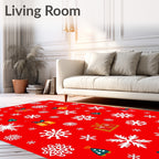 Red White Snowflake Gift Tree Rug