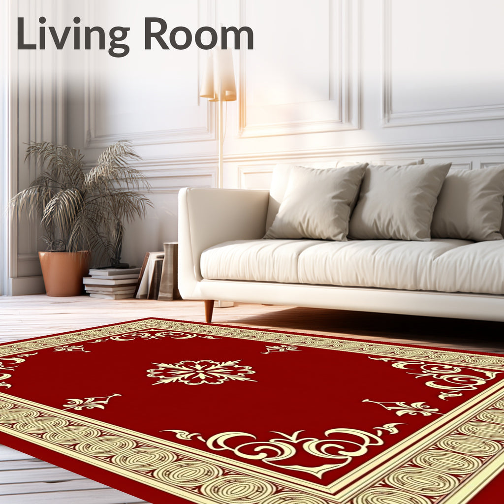 Crimson Ivory Ornate Scrollwork Rug