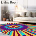 Vibrant Psychedelic Sunburst Medallion Rug