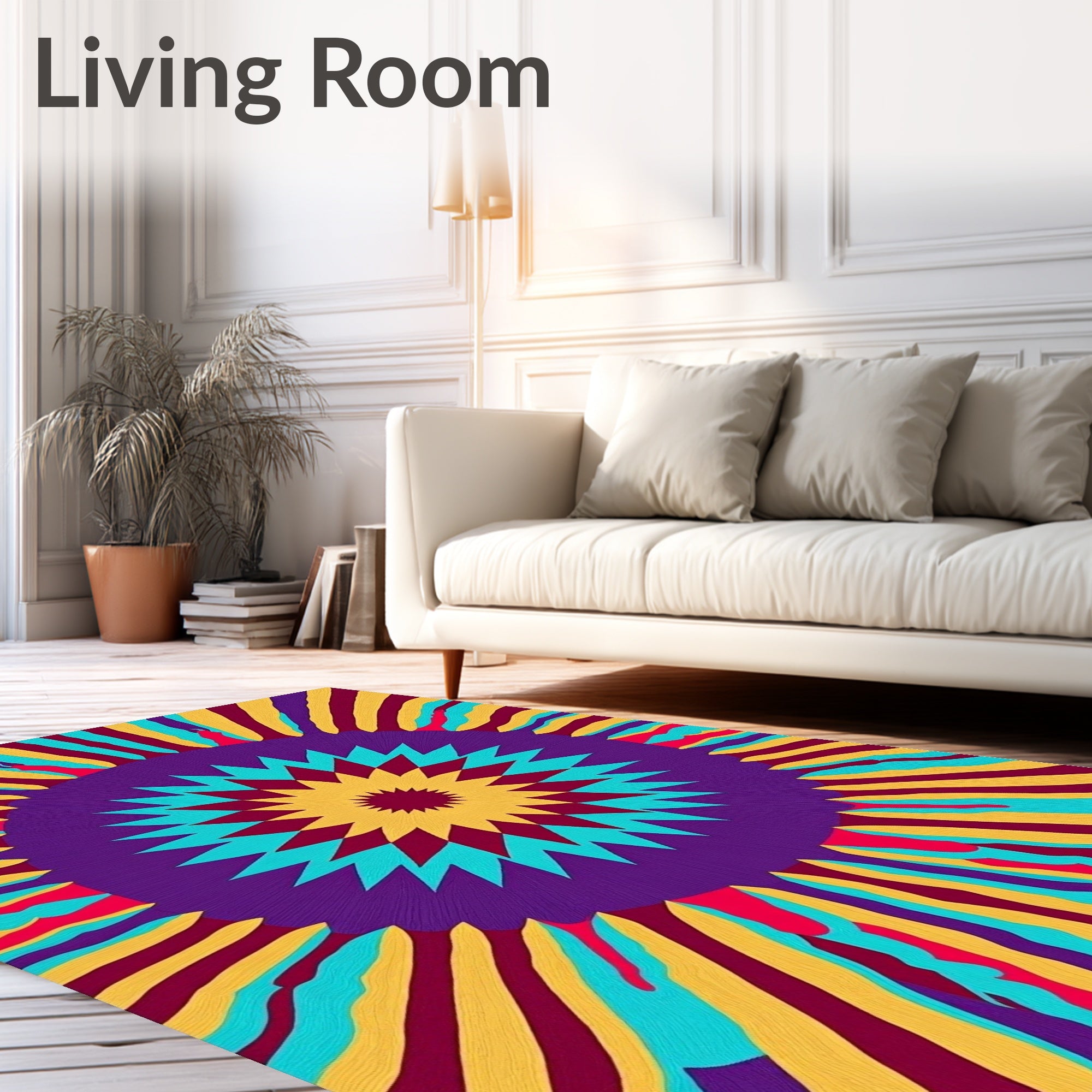 Vibrant Psychedelic Sunburst Medallion Rug