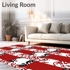 Red Black White Checkerboard Swirl Rug