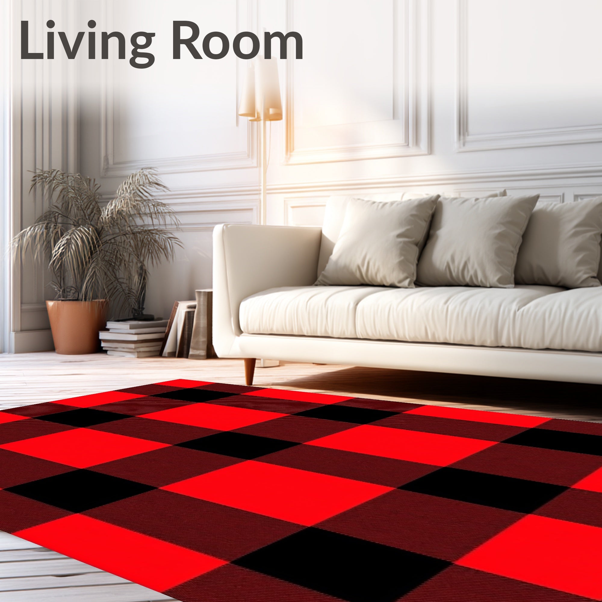 Vivid Red Black Buffalo Check Rug