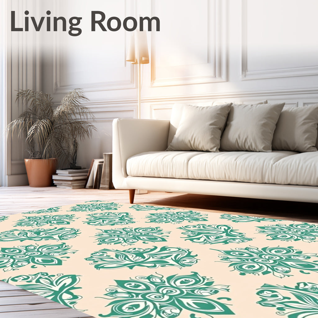 Teal Floral Symmetry Mandala Rug