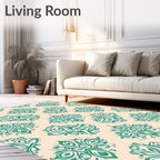 Teal Floral Symmetry Mandala Rug