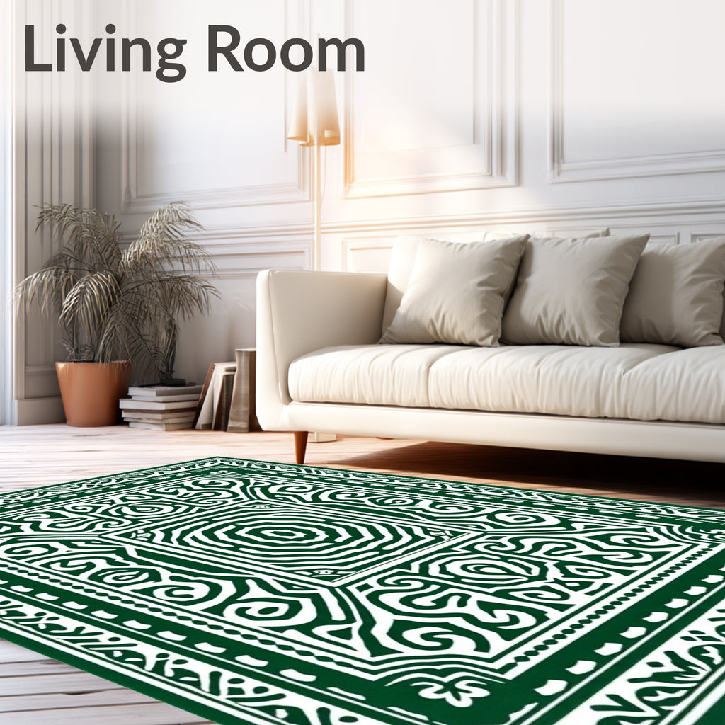 Deep Emerald Intricate Mandala Border Rug