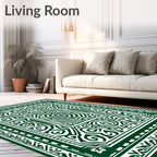 Deep Emerald Intricate Mandala Border Rug