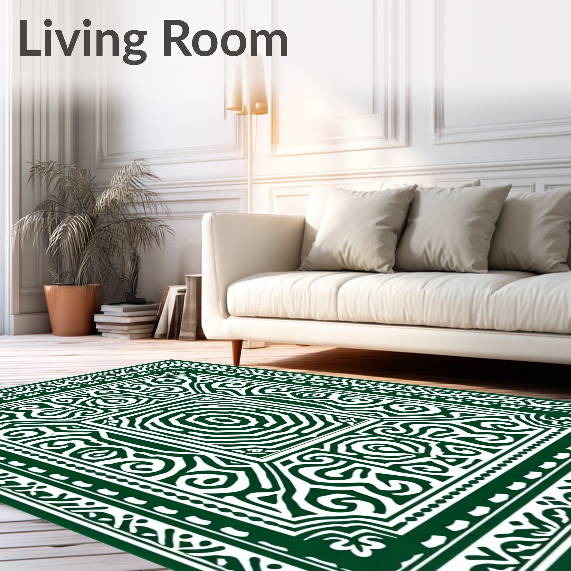Deep Emerald Intricate Mandala Border Rug