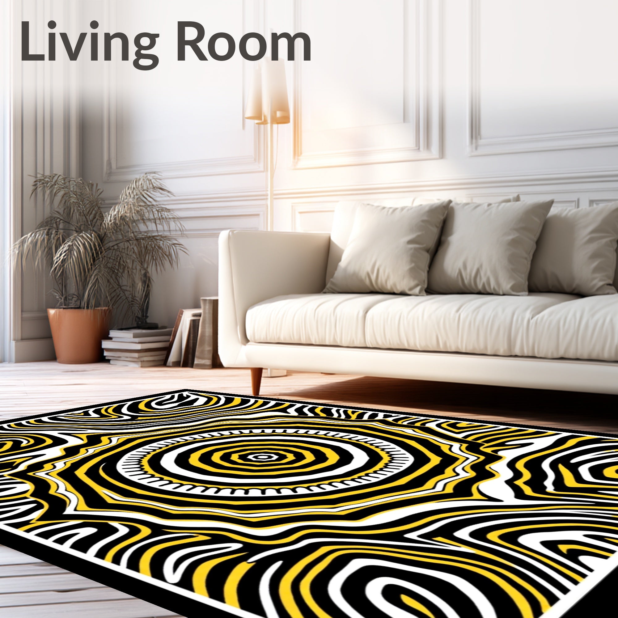 Bold Yellow Concentric Sunburst Rug