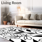 Black and White Leafy Vine Abstract Rug