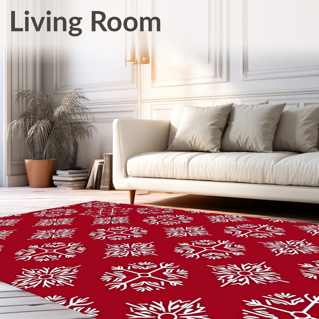 Red White Snowflake Mandala Repeat Rug