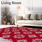 Red White Snowflake Mandala Repeat Rug