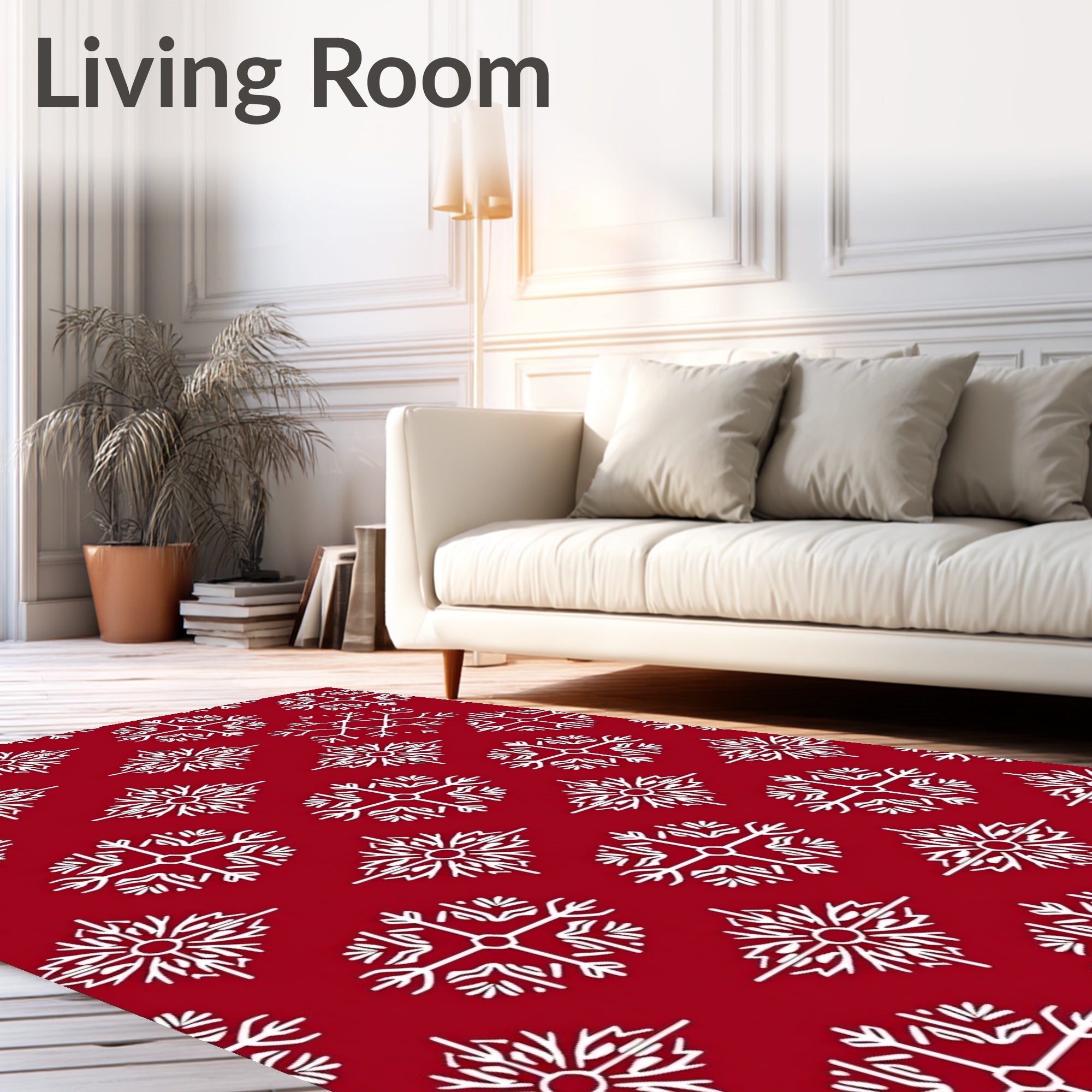 Red White Snowflake Mandala Repeat Rug