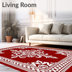 Crimson White Floral Medallion Border Rug