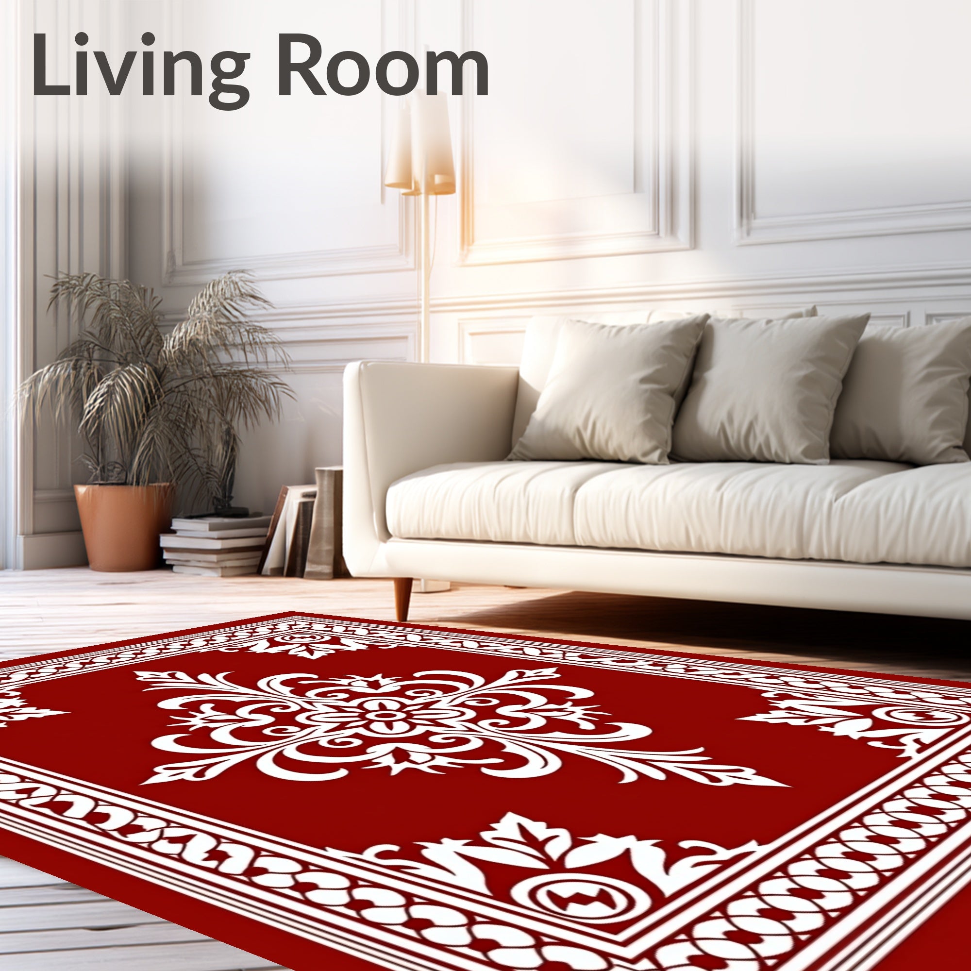 Crimson White Floral Medallion Border Rug