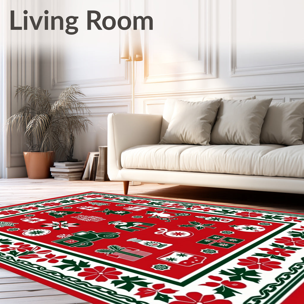 Holiday Icons Red Green White Field Rug