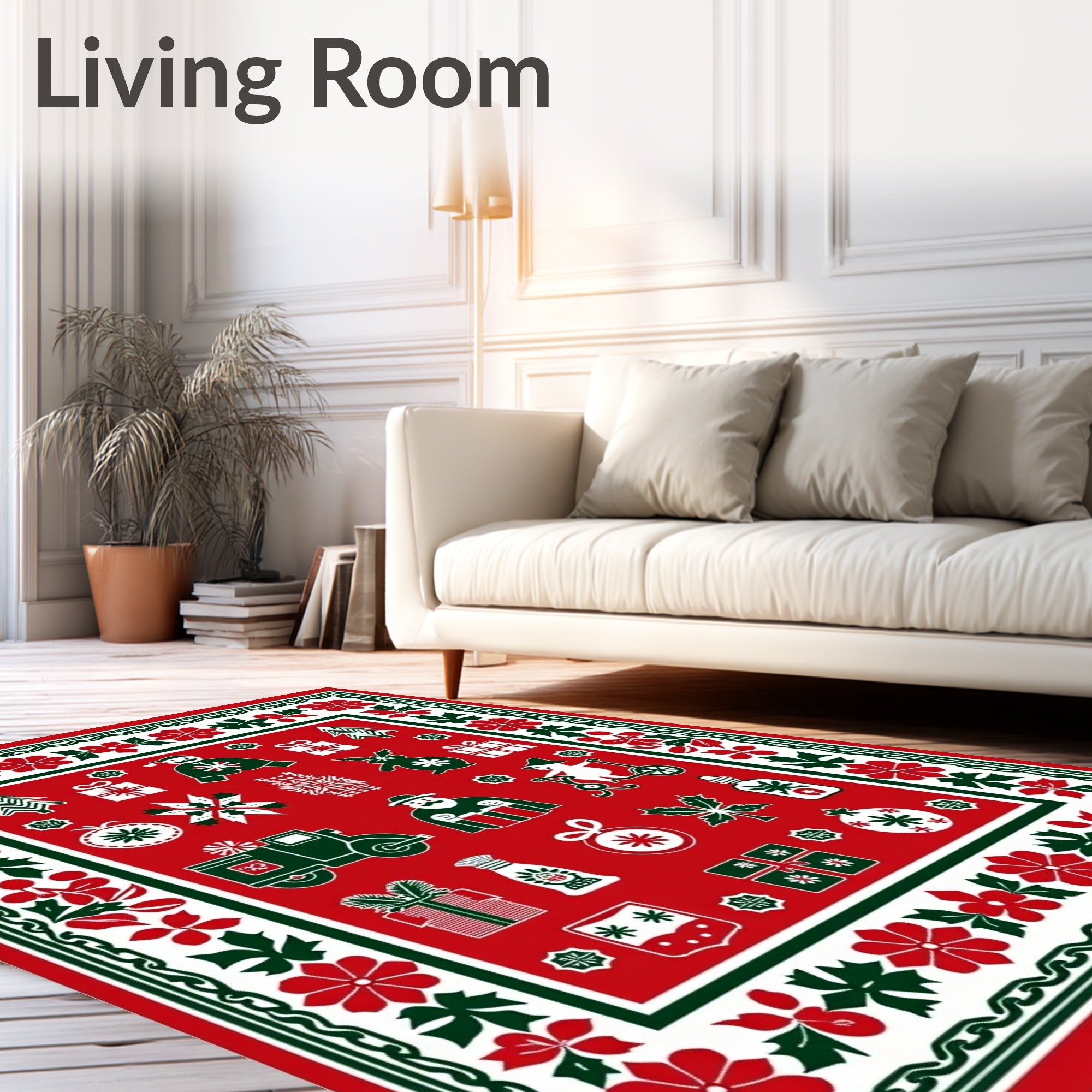 Holiday Icons Red Green White Field Rug