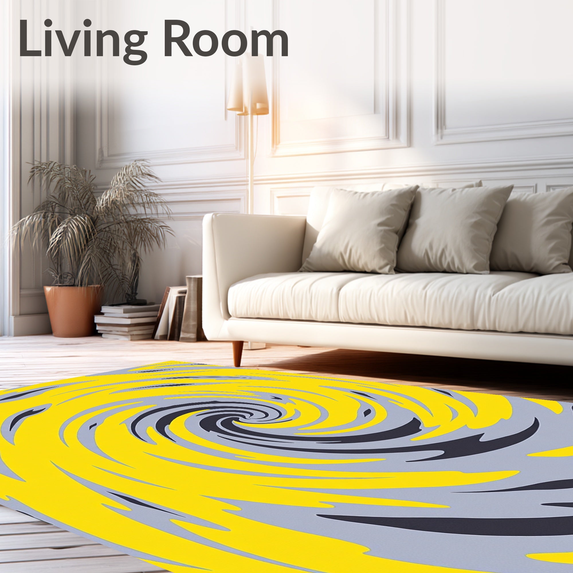 Vibrant Yellow Gray Swirl Rug
