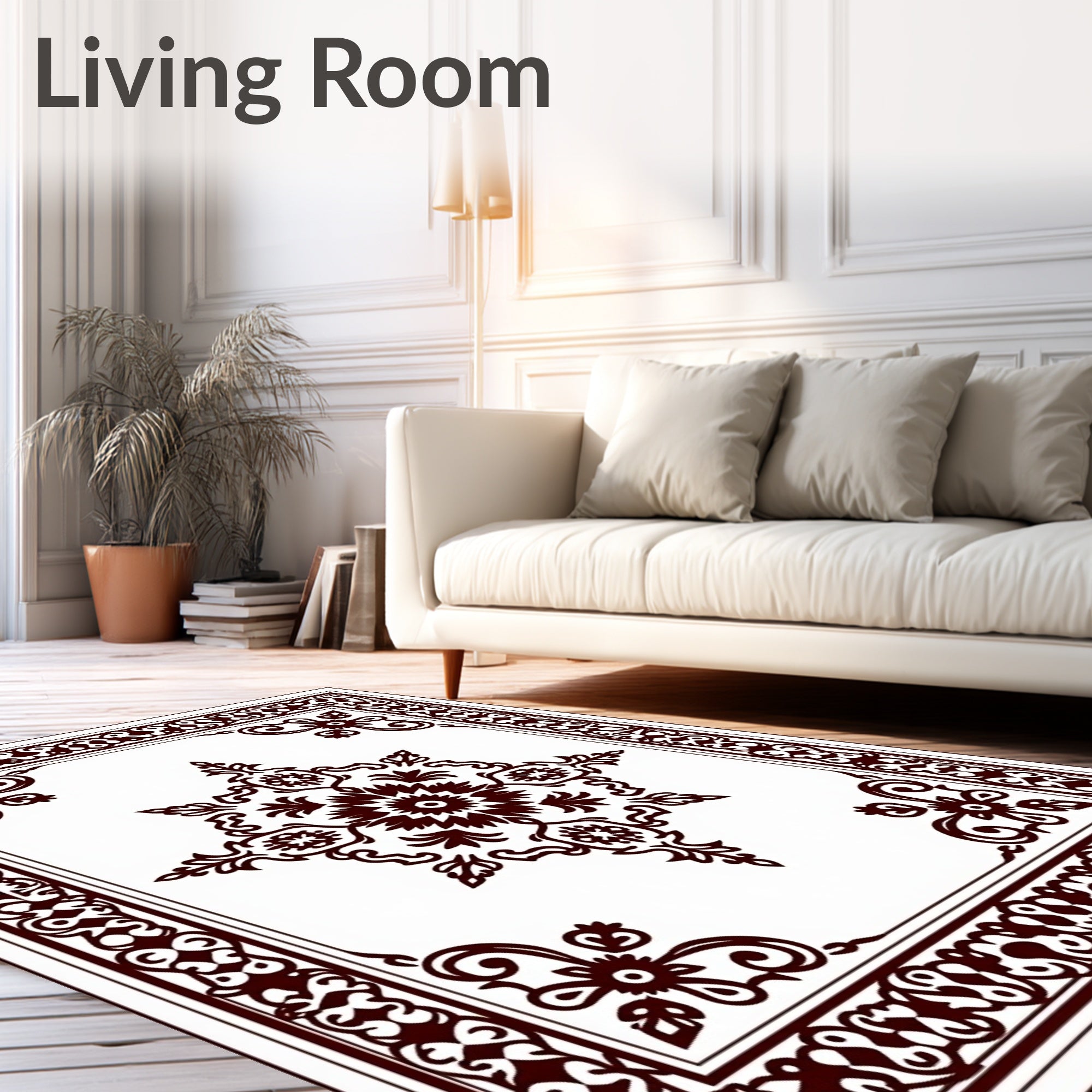 Deep Maroon Floral Medallion Border Rug